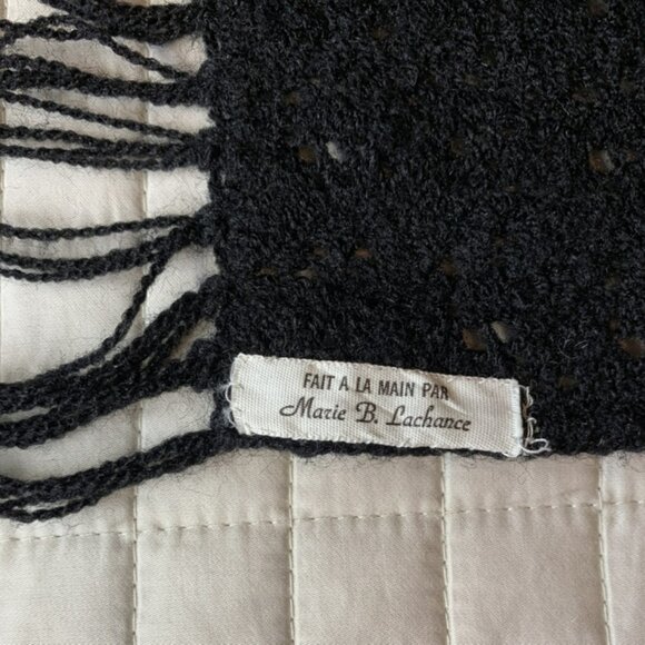 Hand-Knit Wool Black Scarf - Picture 3 of 5